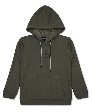 CAVIO Cotton Full Sleeves Solid Hooded Sweatshirt - Green