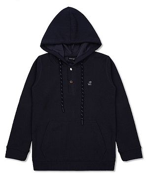 CAVIO Cotton Full Sleeves Solid Hooded Sweatshirt - Navy