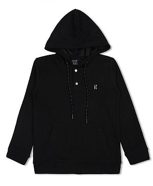 CAVIO Cotton Full Sleeves Solid Hooded Sweatshirt - Black