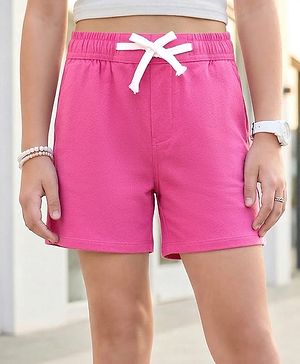 Pine Kids Cotton Elastane Woven Above Knee Length Solid Shorts - Dark Pink
