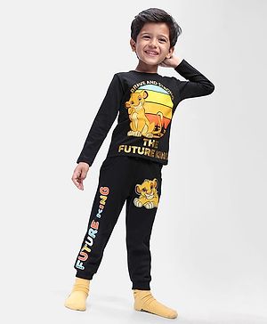 Babyhug Disney Single Jersey Knit Full Sleeves T-Shirt & Lounge Pant Set With Lion King Graphics - Black