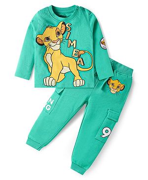 Babyhug Disney Single Jersey Knit Full Sleeves T-Shirt & Lounge Pant Set With Lion King Graphics - Turquoise