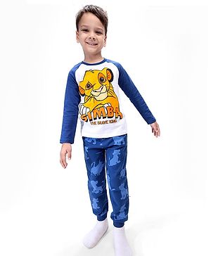 Babyhug Disney Single Jersey Knit Full Raglan Sleeves T-Shirt & Lounge Pant Set With Lion King Graphics - Blue & White