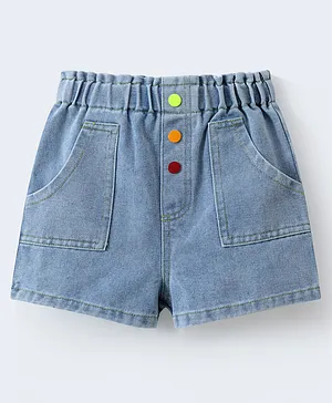 Mark & Mia Denim Washed Shorts
                              with Buttons - Blue