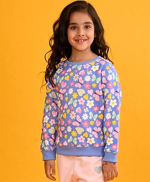 Anthrilo Fleece Full  Sleeves Butterfly Floral Printed Sweatshirt - Blue