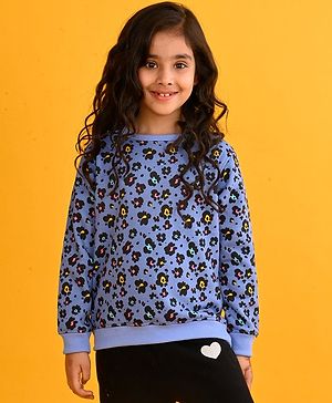 Anthrilo Fleece Full Sleeves Leopard Printed Sweatshirt - Blue