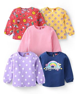 Babyhug Cotton Knit Full Sleeves T-Shirts With Floral & Polka Dot Print Pack of 5 - Multi Colour