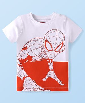 Babyhug Marvel Single Jersey Knit Half Sleeves T-Shirt With Spiderman Graphics - White