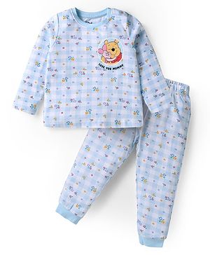 Babyhug Disney Single Jersey Knit Full Sleeves Night Suit Set With Winnie The Pooh Graphic - Light Blue