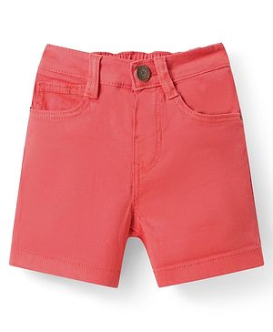 Babyhug Washed Denim Mid Thigh Shorts With Stretch - Coral