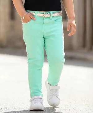 Babyhug Denim Full Length Washed
                              Jeans With Stretch & Belt - Aqua Blue