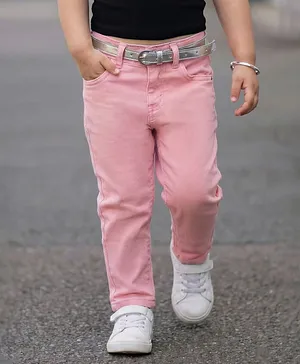 Babyhug Denim Full Length Washed
                              Jeans With Stretch & Belt - Pink