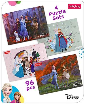 Babyhug Disney 96 pcs 4 in 1 Frozen Princess Jigsaw Puzzle |Montessori Learning and Educational Puzzle for 2-4 Years Kids| Pre-School and Early Learning Gifting Toy| BIS Certified