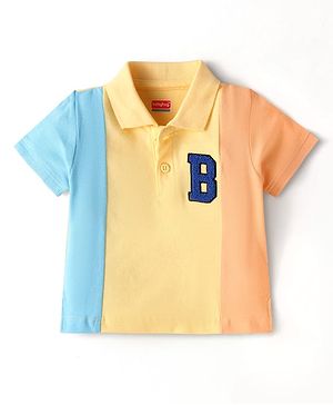 Babyhug Cotton Knit Half Sleeves Cut & Sew Polo T-Shirt with Text Embroidered - Yellow