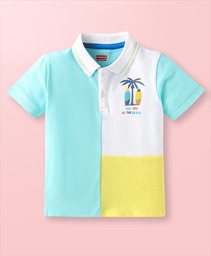 Babyhug Cotton Knit Half Sleeves Polo T-Shirt With Cut & Sew Design - Light Blue