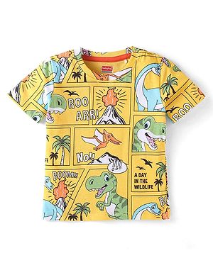 Babyhug Cotton Knit  Half Sleeves T-Shirt with Animal Print - Yellow