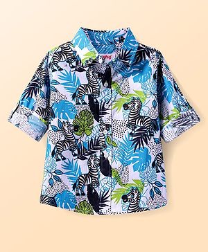 Babyhug Cotton Knit Full Sleeves Shirt with Zebra Print -  White