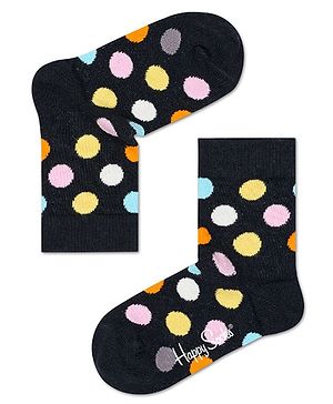 HAPPY SOCKS Organic Cotton Blend Polka Dots Designed Socks - Black