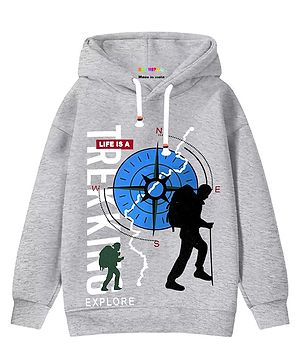 KUCHIPOO Fleece Full Sleeves Life Is Trekking Text Printed Hoodie - Grey