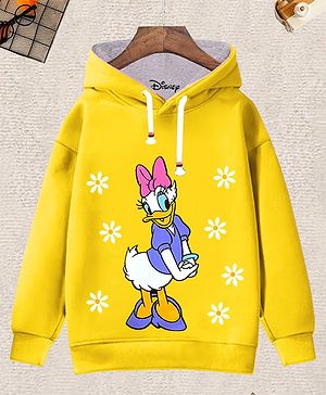 KUCHIPOO Fleece Mickey & Friends Featuring Full Sleeves Daisy Duck Printed Hoodie - Yellow