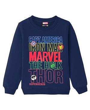 KUCHIPOO Fleece Marvel Avengers Featuring Full Sleeves Typography Printed Sweatshirt - Blue