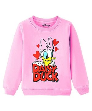 KUCHIPOO Fleece Mickey & Friends Featuring Full Sleeves Daisy Duck Printed Sweatshirt - Pink