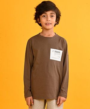 Anthrilo Cotton Blend Full Sleeves Encouragements Text Printed Tee - Brown