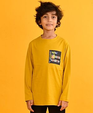 Anthrilo Cotton Blend Full Sleeves New Good Habits Text Printed Tee - Mustard