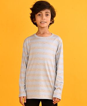 Anthrilo Full Sleeves Stripes Comfort Fit Tee - Sky grey