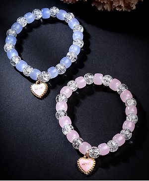 Stol'n Set Of 2 Crystal Charm Embellished Bracelets - Sky Blue & Pink