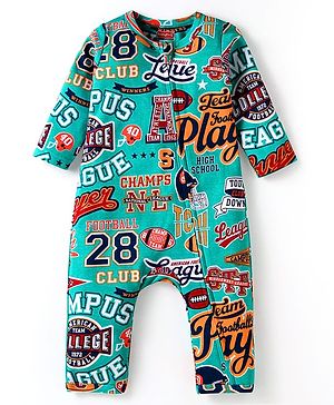 Babyhug 100% Cotton Knit Full Sleeves Romper with  Text Print - Mint Green