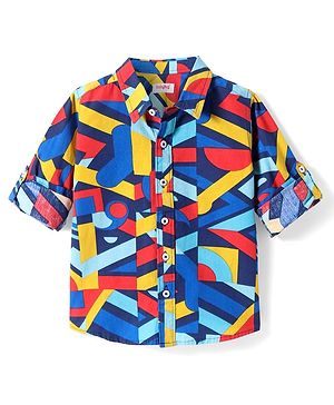 Babyhug Cotton Woven Full Sleeves Abstract Printed Shirt - Navy Blue