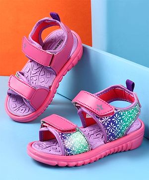 Cute Walk by Babyhug Velcro Closure Sandals with Floral Print - Dark Pink