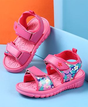 Cute Walk by Babyhug Velcro Closure Sandals with Floral Print - Dark Pink