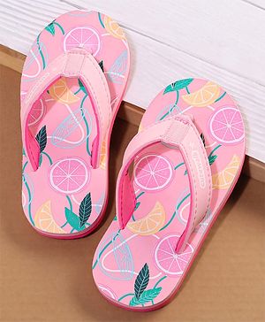 Cute Walk by Babyhug Slip On Flip Flops with Lemonade Print - Pink