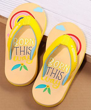 Cute Walk by Babyhug Slip On Flip Flops with Born This Way Print - Yellow