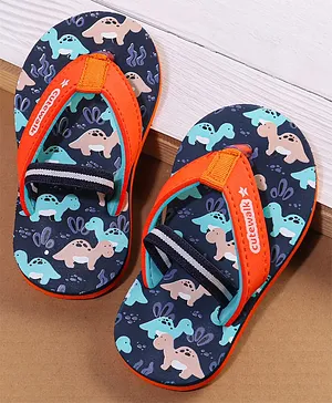 Cute Walk by Babyhug Flip Flops With Back
                      Strap Dino Print - Navy Blue