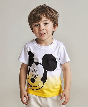 Babyhug Disney Single Jersey Knit Half Sleeves T-Shirt with Mickey Mouse Graphic & Ombre Effect - White