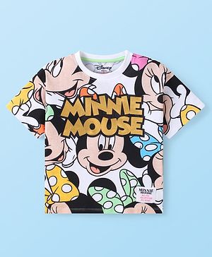 Babyhug Disney Single Jersey Knit Half Sleeves T-Shirt with Minnie Mouse  & Foil Text Print Detailing - White & Pink