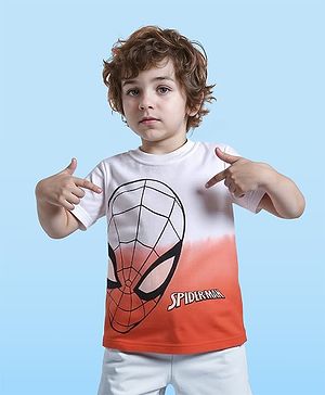 Babyhug Disney Single Jersey Knit Half Sleeve T-Shirt Spider Man Graphics With Ombre Effect - Red White