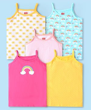 Babyhug 100% Cotton Knit Singlet Sleeves Antibacterial Slips with Rainbow & Polka Dots Print Pack of 5 - Multicolour