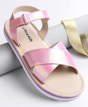 Pine Kids Velcro Closure Sandals with Crossover Straps - Pink