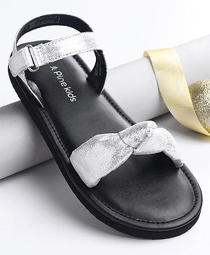 Pine Kids Velcro Closure Sandals with Bow Applique - Silver