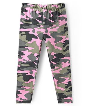 Babyhug Cotton Lycra Knit Full Length Leggings with Camouflage Design - Olive Green