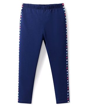 Babyhug  Cotton Lycra Knit Full Length Legging With Star Print - Navy Blue