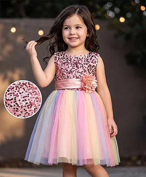 Mark & Mia Woven Sleeveless Party
                              Dress with Sequin Detailing & Floral
                              Applique - Pink