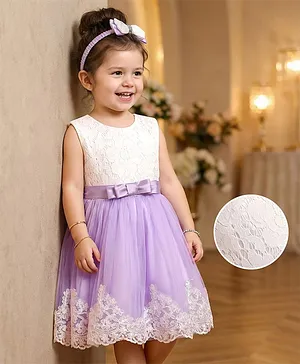 Mark & Mia Woven Sleeveless Party
                              Dress with Bow Headband & Floral
                              Embroidery- Lavender