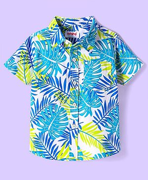 Babyhug Cotton Woven Half Sleeves Shirt With Leaf Print - White