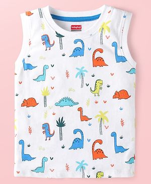 Babyhug Cotton Knit Tank T-Shirt With Dino Print - White