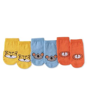 Cute Walk by Babyhug Knit Ankle Length Antibacterial Anti Skid Socks with Animal Design Pack of 3 - Multicolor